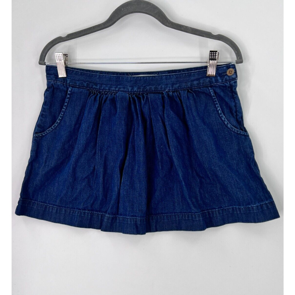 Madewell Navy Blue Denim Pleated Mini Skirt Side Button 100% Cotton Women's 28